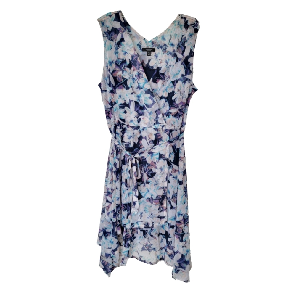 Simply Vera Wang Floral Sleeveless Belted Midi Dress - Blue/White - Picture 2 of 10